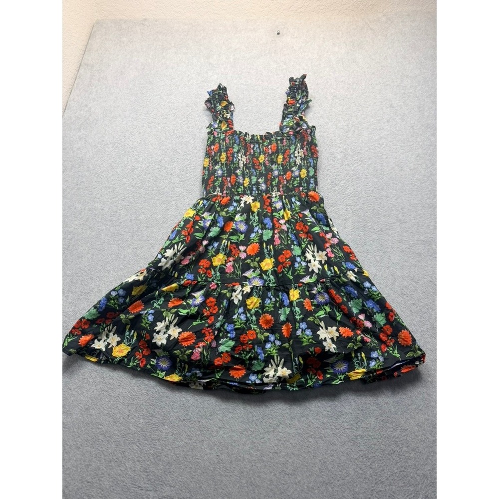 Floral Smocked Tiered Mini Dress Black Multi Ruffle Sleeveless Summer Sun Dress